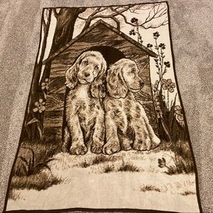 Vtg 90s Biederlack Puppy Heavy Fleece Blanket 80”